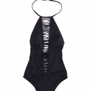 High-neck Strappy Black One Piece Swimsuit NWT